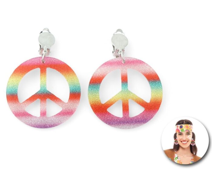 Pendientes signo de la paz hippie multicolor para mujer
