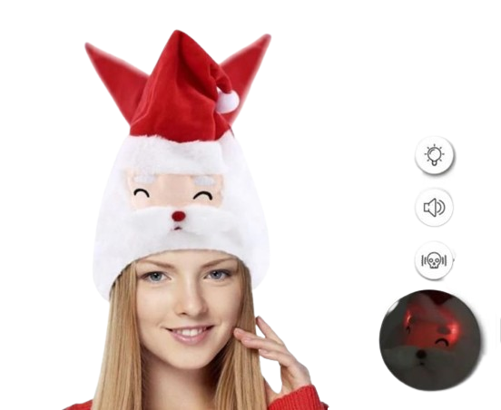 Gorro papa noel con movimiento, luz y sonido.