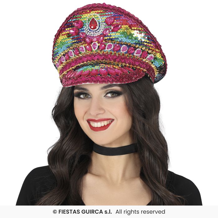 Gorra rosa con piedras multicolor adulto