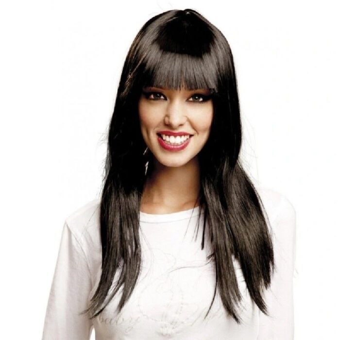 Peluca Larga Lisa con Flequillo Negra