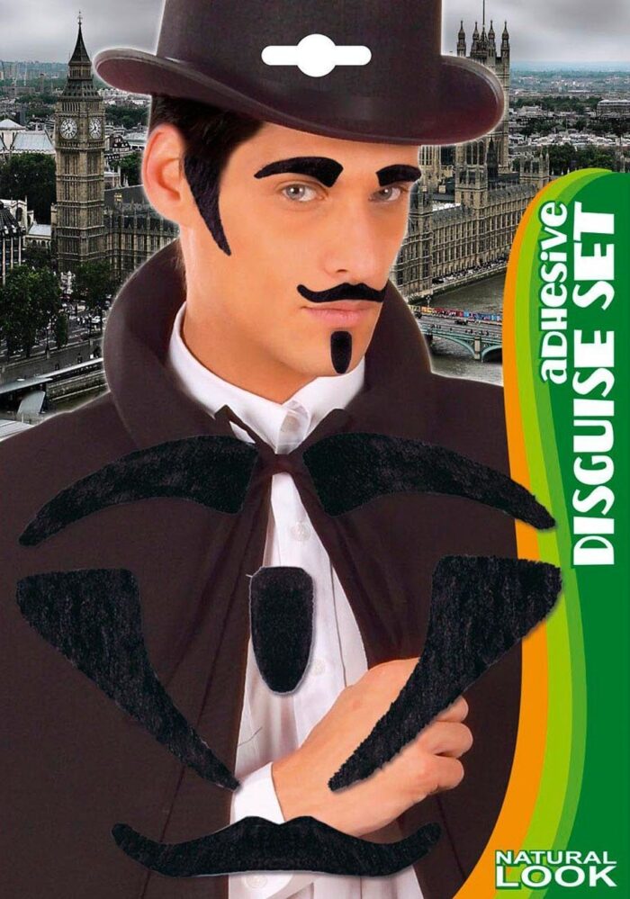 Conjunto perilla, cejas, bigote y patillas negro