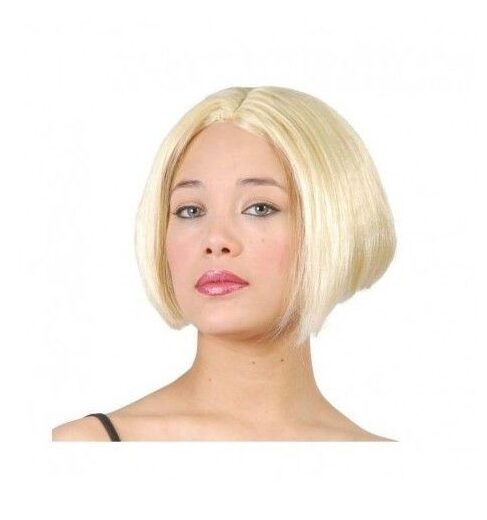 peluca melena corta rubia para adulto