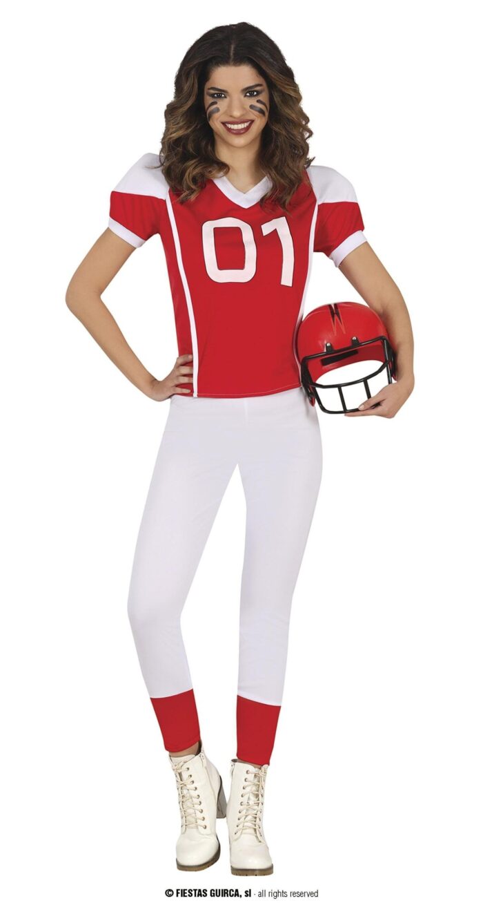 Disfraz Jugadora Rugby Roja-Blanca