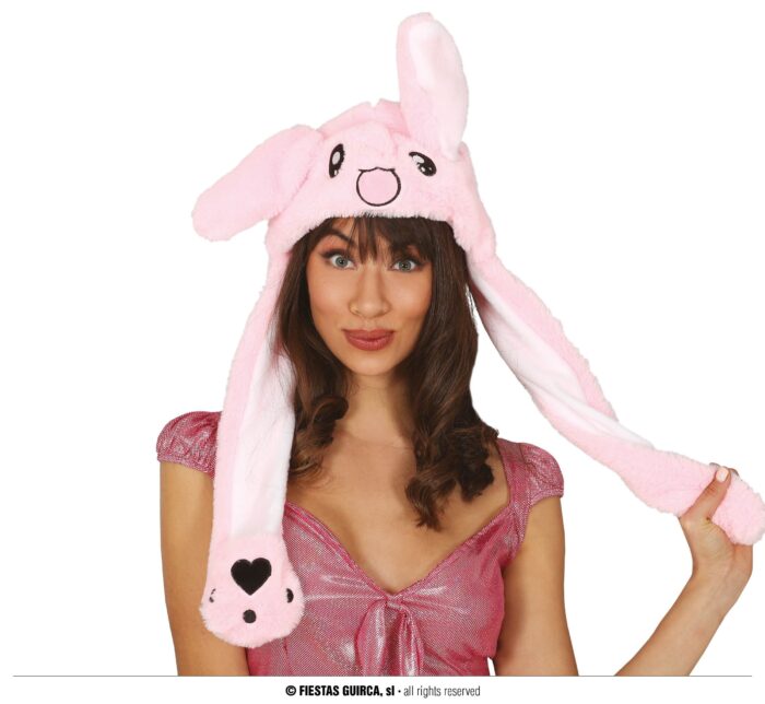 Gorro Conejito Rosa con Movimiento