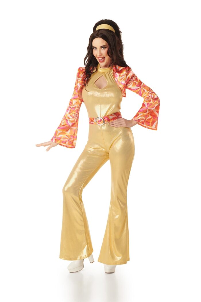 Disfraz disco años 70 dorado de mujer