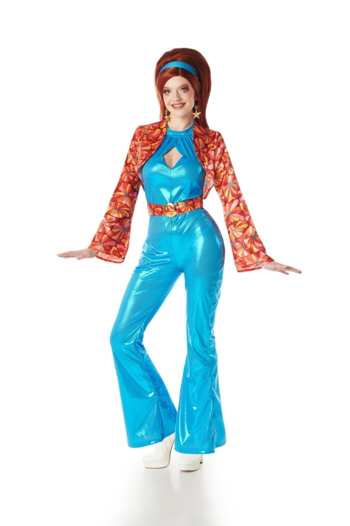 Disfraz disco años 70 azul para mujer