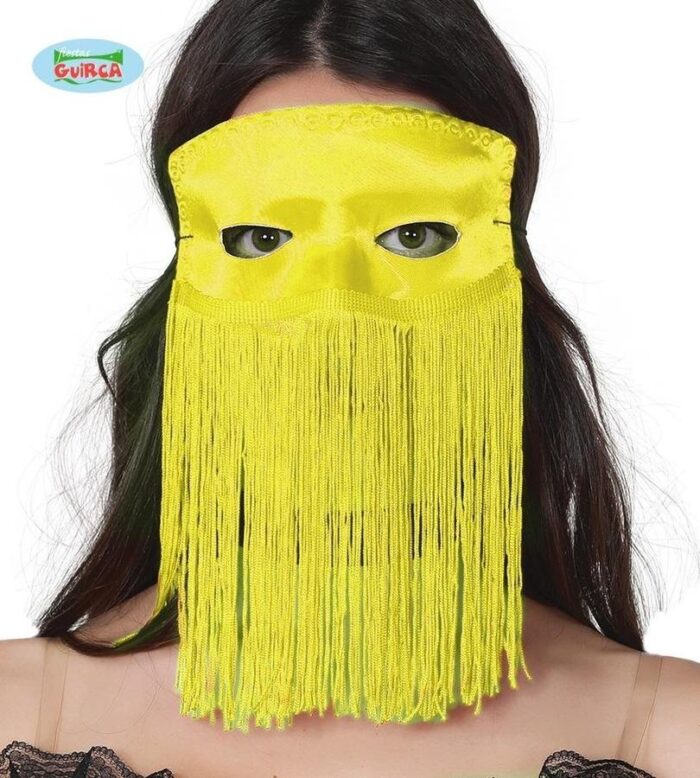antifaz de flecos amarillo