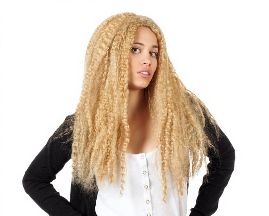 peluca rizada larga rubia para adulto