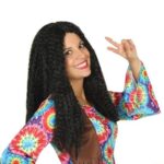 peluca rizada larga negra para adulto