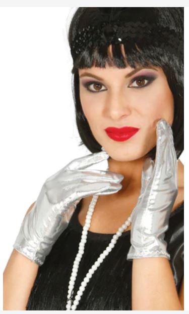Guantes metalizados plata cortos