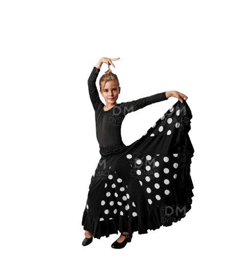 falda de ensayo negra lunares blanco infantil