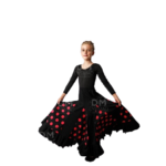 falda de ensayo negra con lunares fucsia infantil