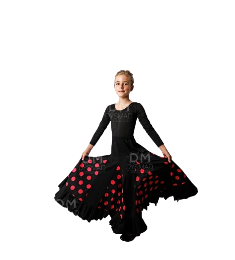 falda de ensayo negra con lunares fucsia infantil