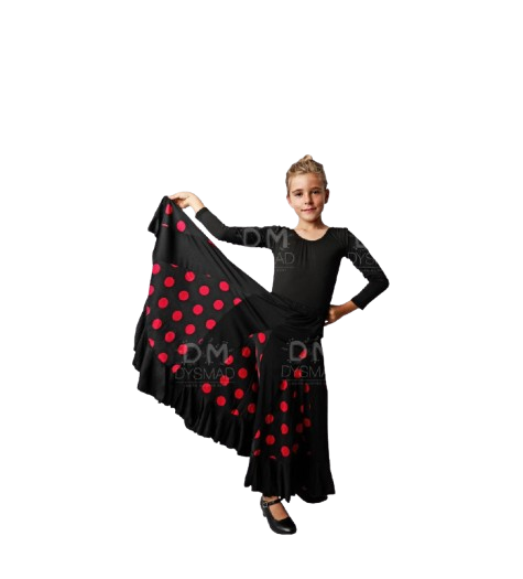 falda de ensayo negra lunares rojo infantil