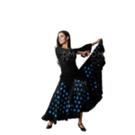 falda de ensayo negra con lunares azul