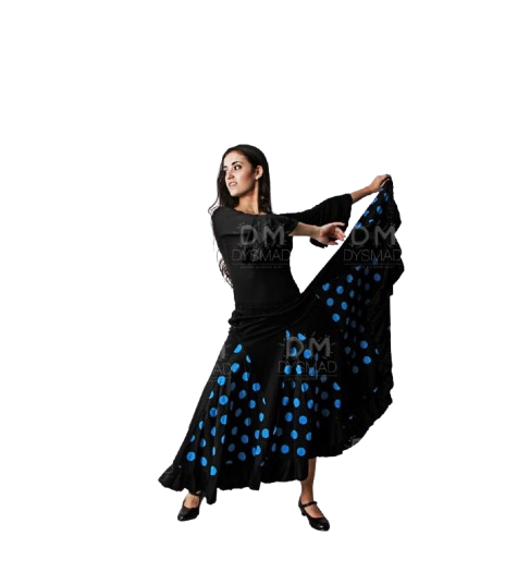 falda de ensayo negra con lunares azul