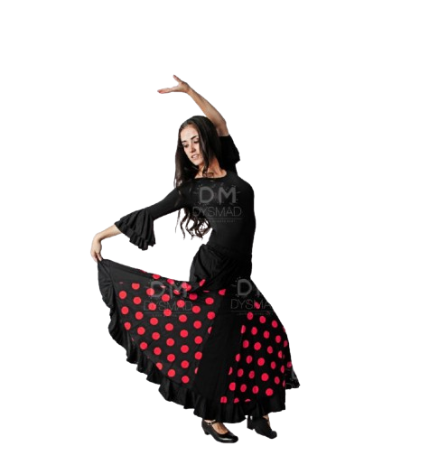 falda de ensayo negra con lunares fucsia