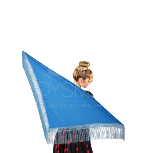 Mantón de manila liso azul