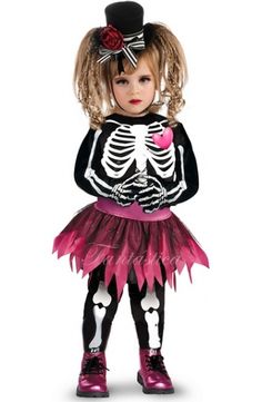 Disfraz de esqueleto rosa infantil
