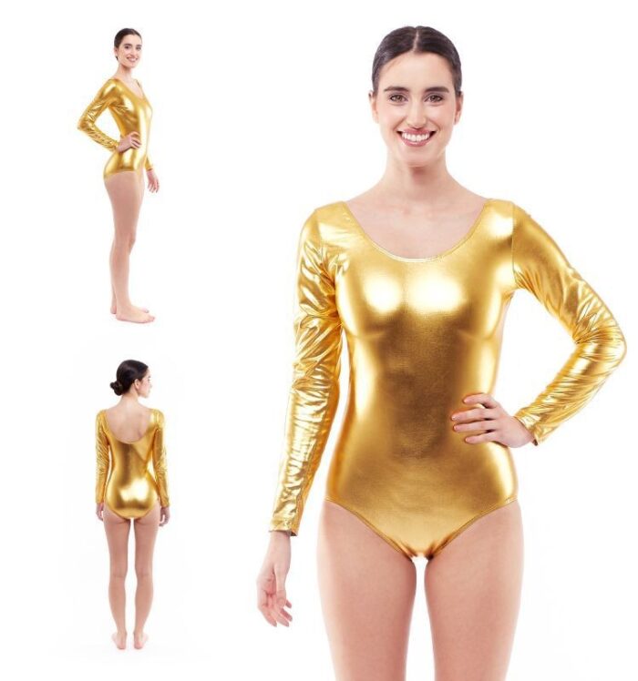 Maillot oro metal manga larga adulta