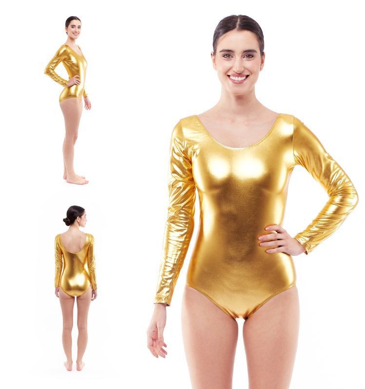 Maillot oro metal manga larga adulta