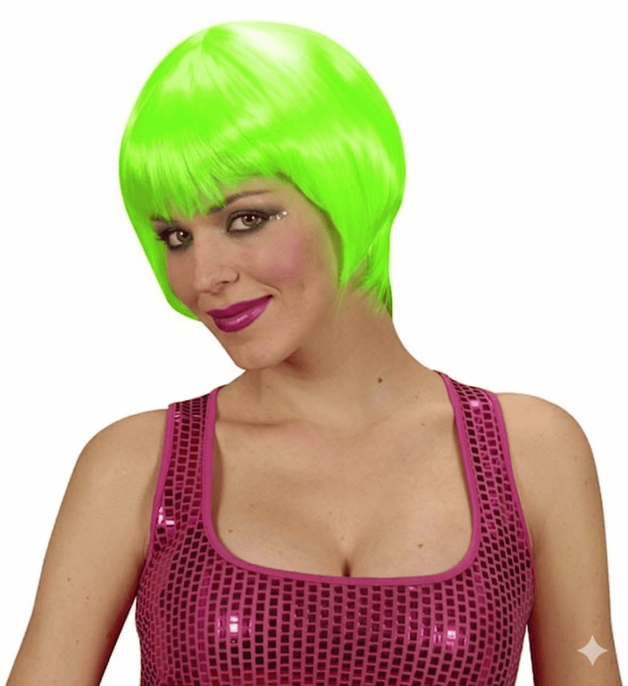 Peluca corta verde neon