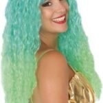 peluca melena larga rizada verde-azul