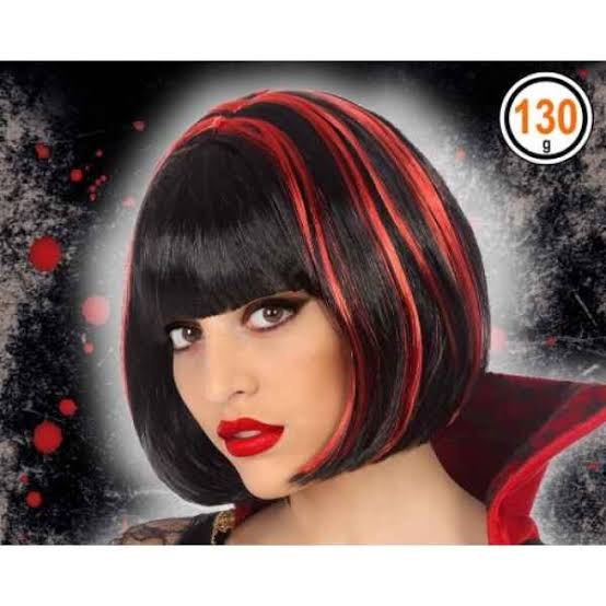 peluca de vampiresa negra y roja para mujer